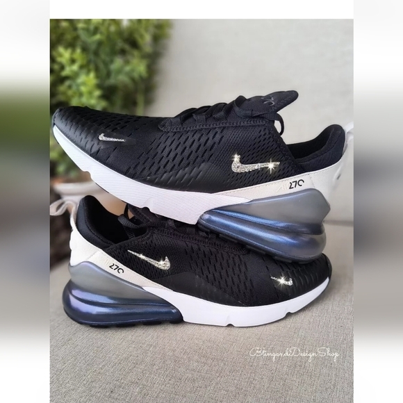 Swarovski Nike Air Max 270 Black Sneakers made with Crystals Women's Shoes - Picture 3 of 7